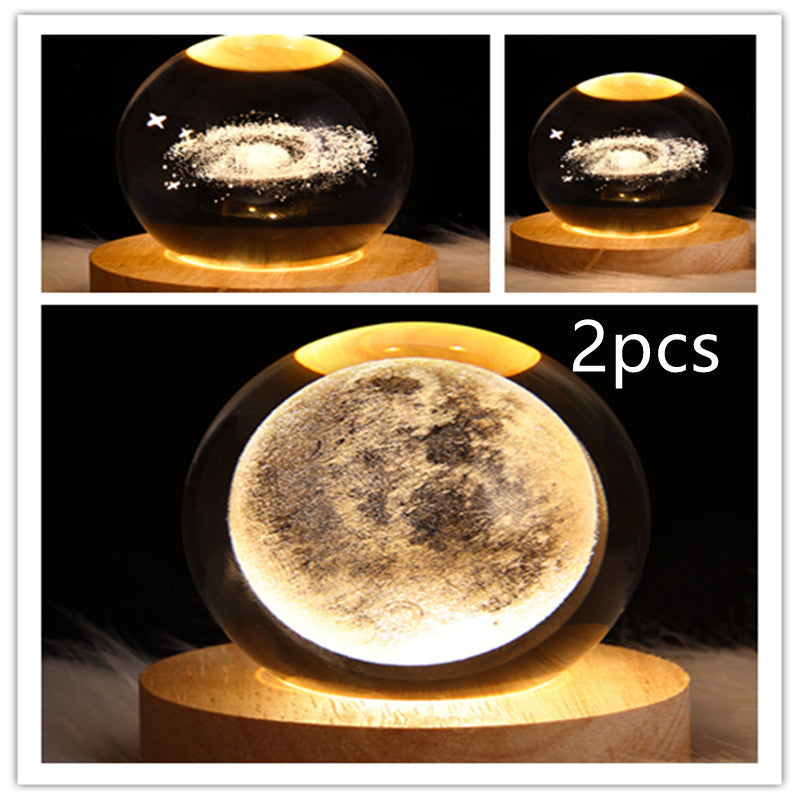 LED Night Light Galaxy Crystal Ball Table Lamp 3D Planet Moon Lamp Bedroom Home Decor For Kids & Adult Birthday Gifts