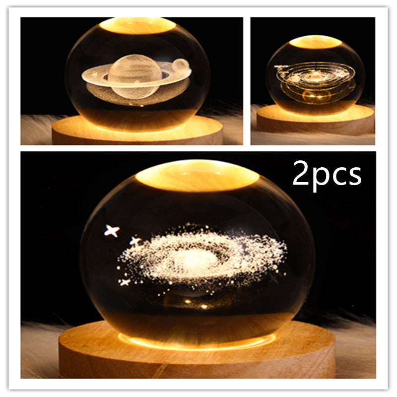 LED Night Light Galaxy Crystal Ball Table Lamp 3D Planet Moon Lamp Bedroom Home Decor For Kids & Adult Birthday Gifts