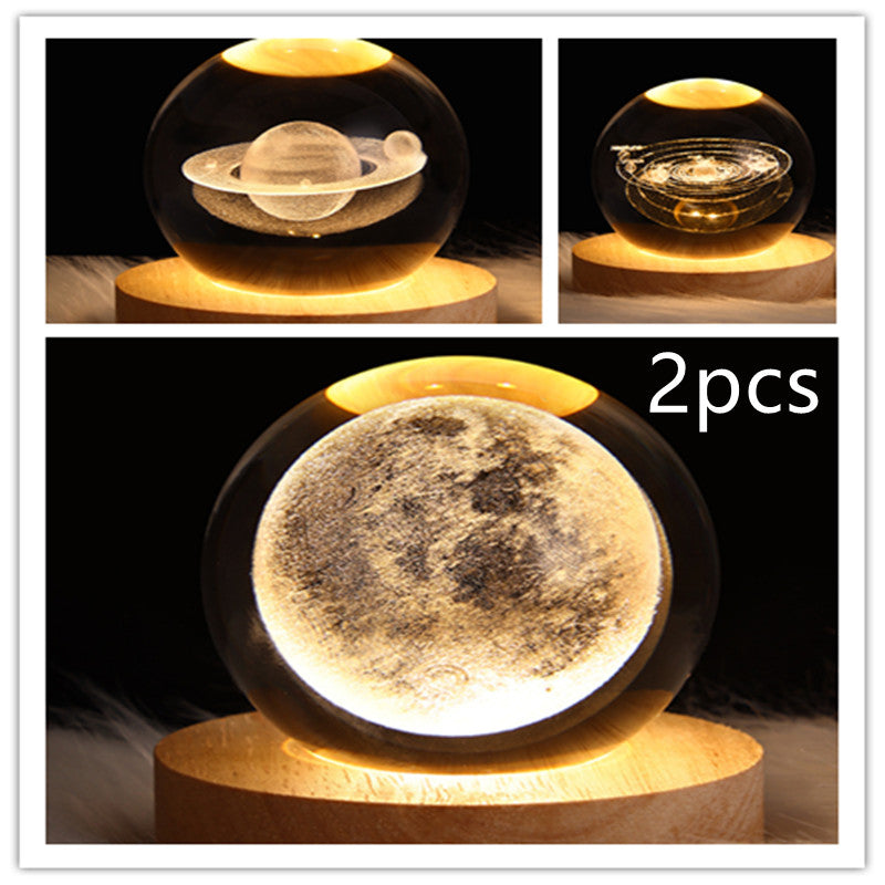 LED Night Light Galaxy Crystal Ball Table Lamp 3D Planet Moon Lamp Bedroom Home Decor For Kids & Adult Birthday Gifts