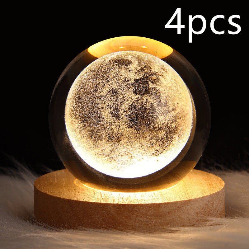 LED Night Light Galaxy Crystal Ball Table Lamp 3D Planet Moon Lamp Bedroom Home Decor For Kids & Adult Birthday Gifts