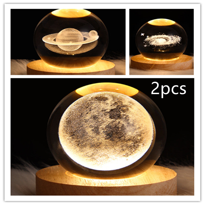 LED Night Light Galaxy Crystal Ball Table Lamp 3D Planet Moon Lamp Bedroom Home Decor For Kids & Adult Birthday Gifts