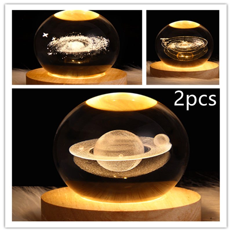 LED Night Light Galaxy Crystal Ball Table Lamp 3D Planet Moon Lamp Bedroom Home Decor For Kids & Adult Birthday Gifts