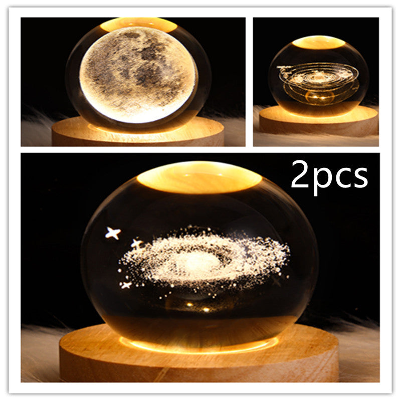 LED Night Light Galaxy Crystal Ball Table Lamp 3D Planet Moon Lamp Bedroom Home Decor For Kids & Adult Birthday Gifts