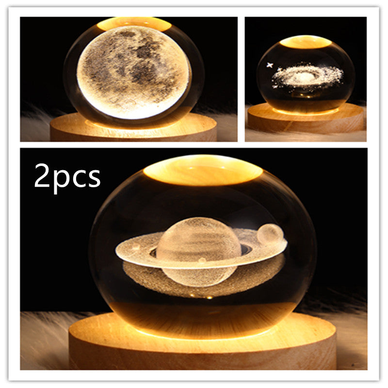 LED Night Light Galaxy Crystal Ball Table Lamp 3D Planet Moon Lamp Bedroom Home Decor For Kids & Adult Birthday Gifts