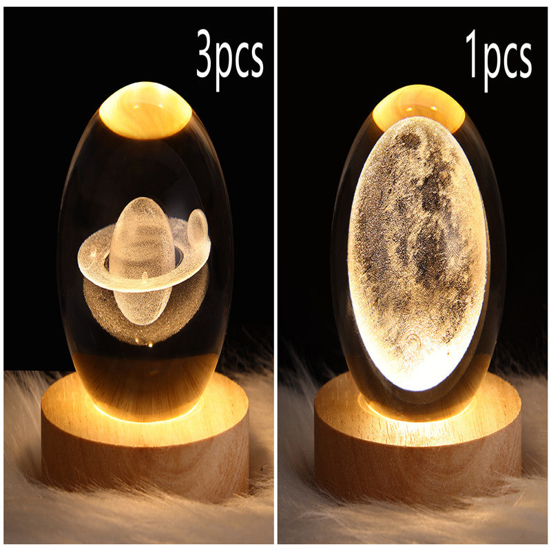 LED Night Light Galaxy Crystal Ball Table Lamp 3D Planet Moon Lamp Bedroom Home Decor For Kids & Adult Birthday Gifts
