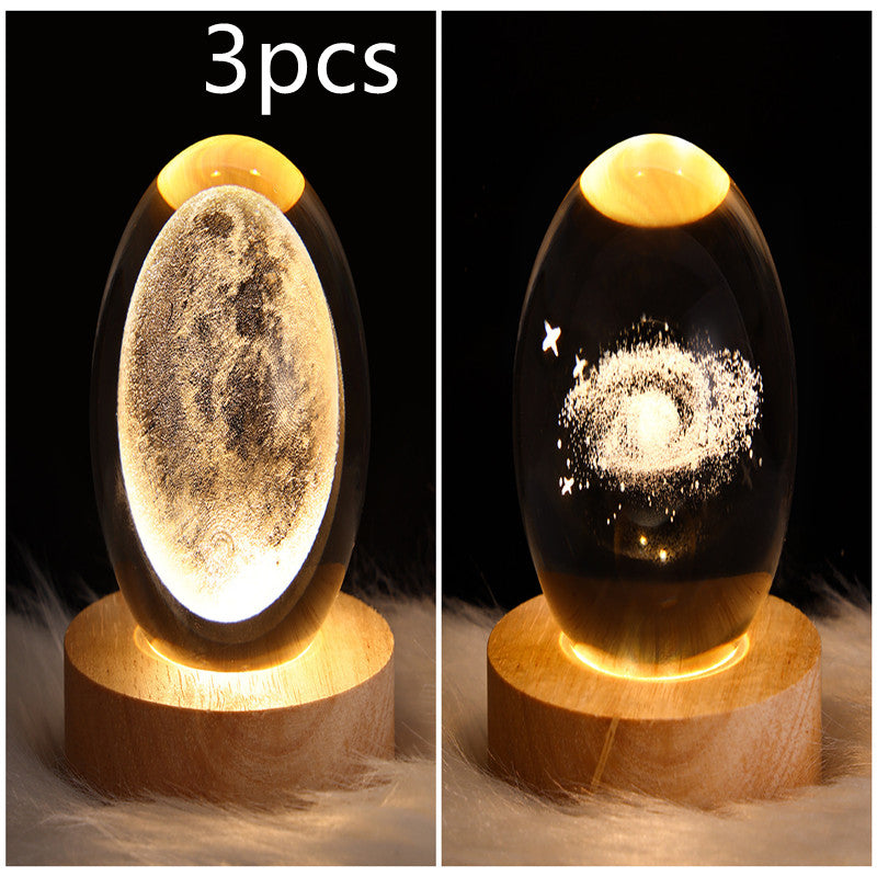 LED Night Light Galaxy Crystal Ball Table Lamp 3D Planet Moon Lamp Bedroom Home Decor For Kids & Adult Birthday Gifts
