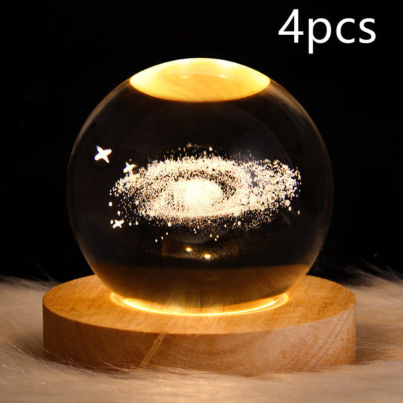 LED Night Light Galaxy Crystal Ball Table Lamp 3D Planet Moon Lamp Bedroom Home Decor For Kids & Adult Birthday Gifts