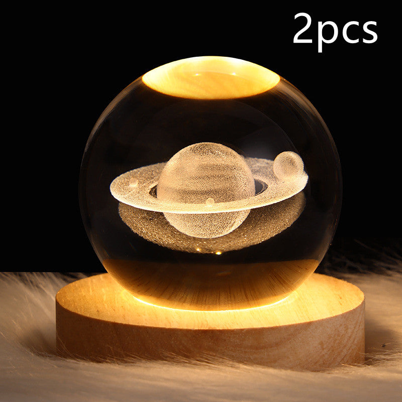 LED Night Light Galaxy Crystal Ball Table Lamp 3D Planet Moon Lamp Bedroom Home Decor For Kids & Adult Birthday Gifts