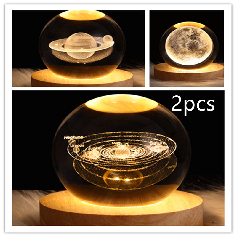 LED Night Light Galaxy Crystal Ball Table Lamp 3D Planet Moon Lamp Bedroom Home Decor For Kids & Adult Birthday Gifts