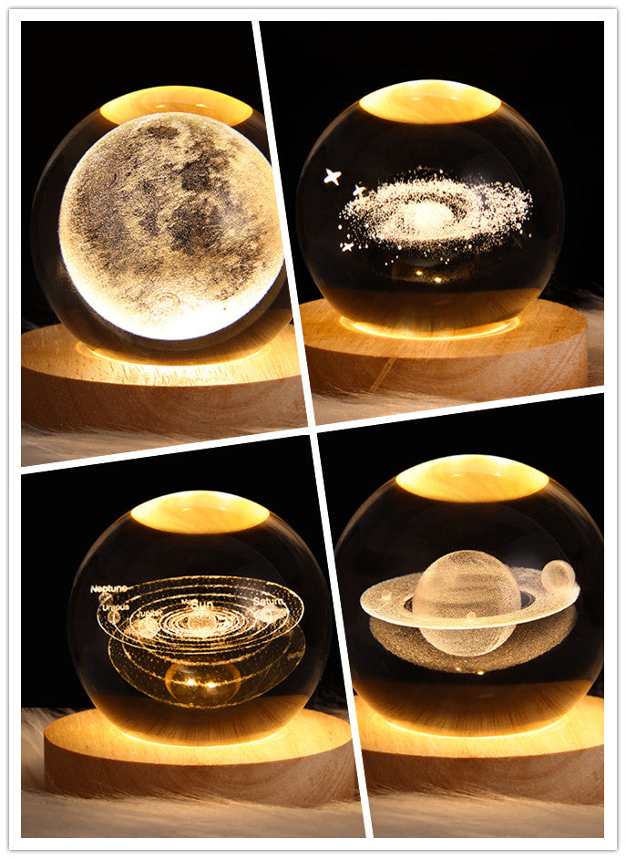 LED Night Light Galaxy Crystal Ball Table Lamp 3D Planet Moon Lamp Bedroom Home Decor For Kids & Adult Birthday Gifts