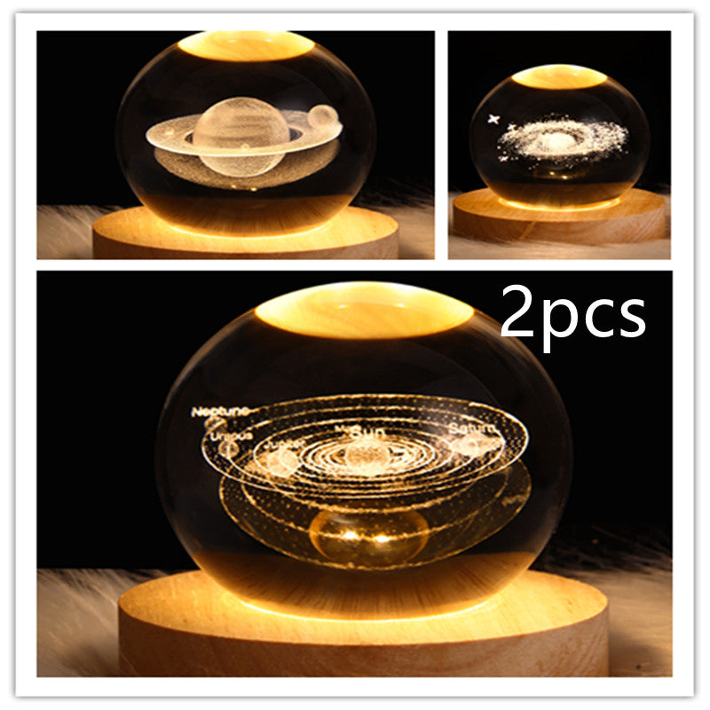 LED Night Light Galaxy Crystal Ball Table Lamp 3D Planet Moon Lamp Bedroom Home Decor For Kids & Adult Birthday Gifts