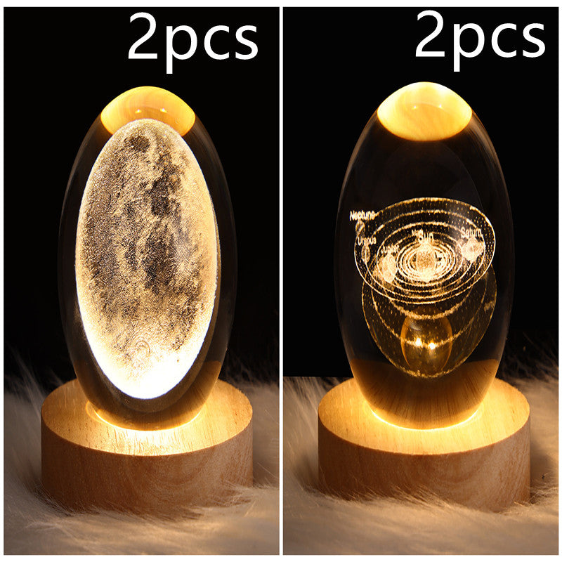 LED Night Light Galaxy Crystal Ball Table Lamp 3D Planet Moon Lamp Bedroom Home Decor For Kids & Adult Birthday Gifts