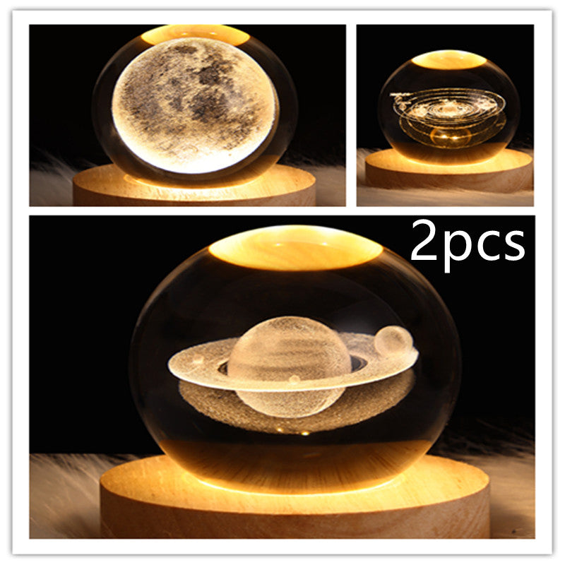 LED Night Light Galaxy Crystal Ball Table Lamp 3D Planet Moon Lamp Bedroom Home Decor For Kids & Adult Birthday Gifts