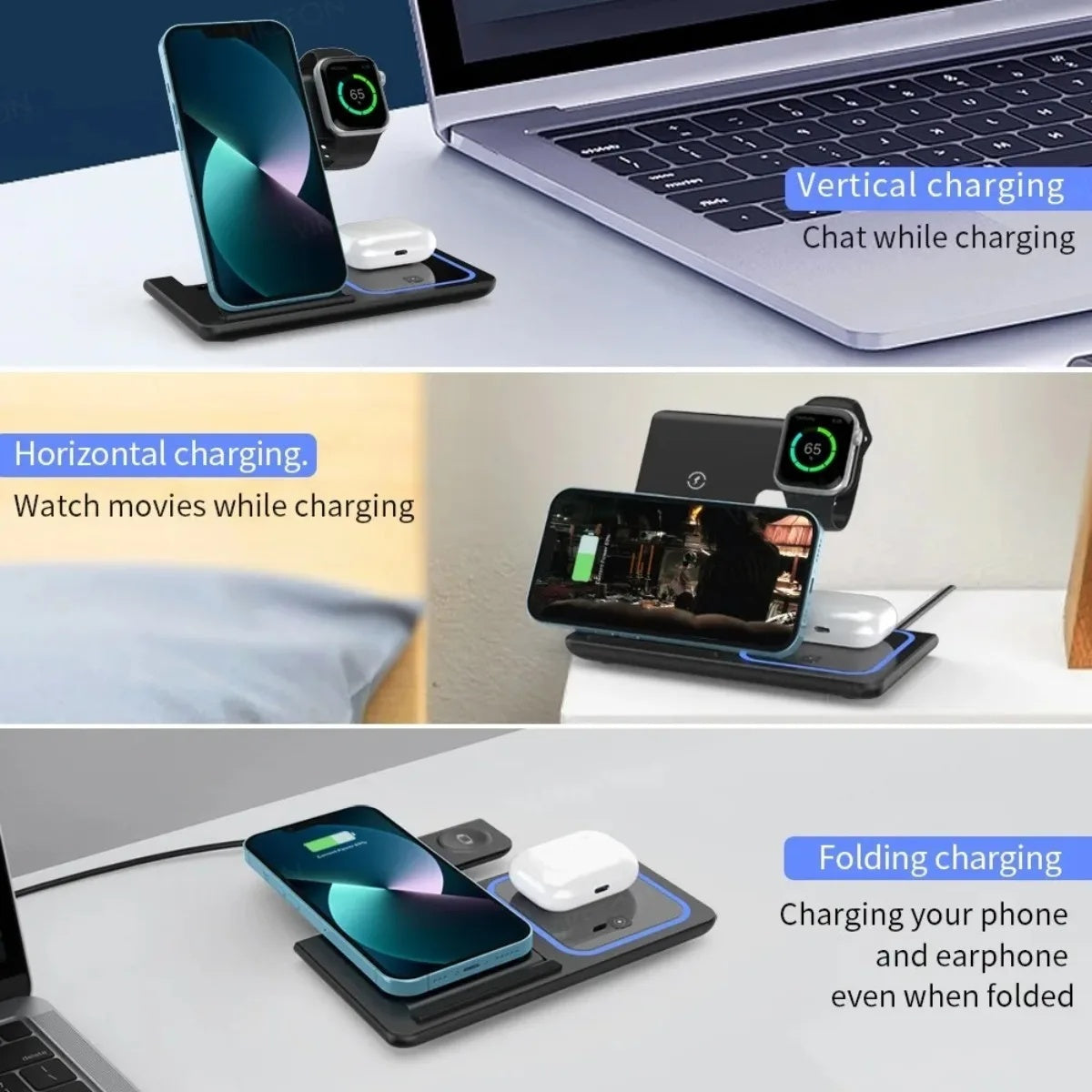 3-in-1 Wireless Travel Charging Stand For 16-12 Pro Max, IWatch S10-2 SE Ultra, AirPods 4 3 Pro, Foldable Fast Charging Station
