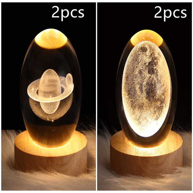 LED Night Light Galaxy Crystal Ball Table Lamp 3D Planet Moon Lamp Bedroom Home Decor For Kids & Adult Birthday Gifts