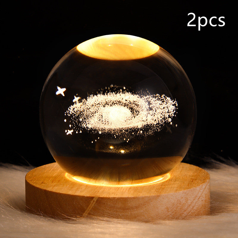 LED Night Light Galaxy Crystal Ball Table Lamp 3D Planet Moon Lamp Bedroom Home Decor For Kids & Adult Birthday Gifts