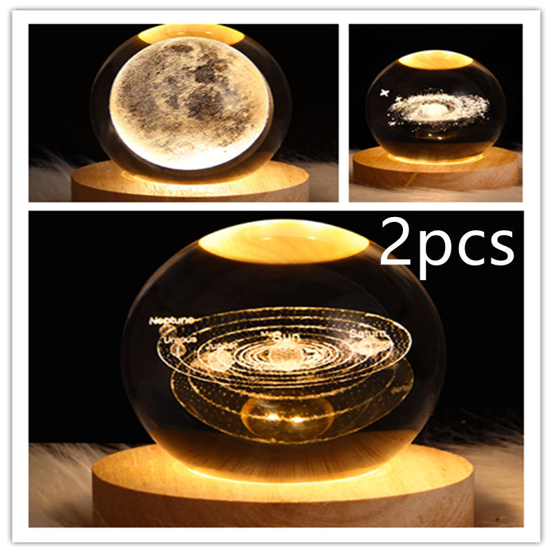 LED Night Light Galaxy Crystal Ball Table Lamp 3D Planet Moon Lamp Bedroom Home Decor For Kids & Adult Birthday Gifts