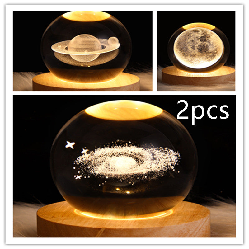 LED Night Light Galaxy Crystal Ball Table Lamp 3D Planet Moon Lamp Bedroom Home Decor For Kids & Adult Birthday Gifts