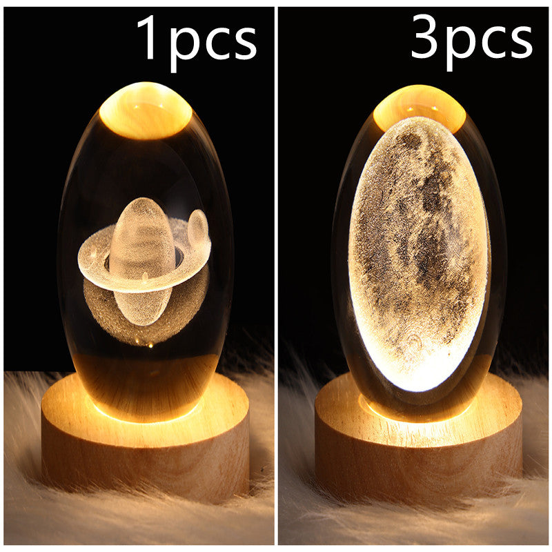LED Night Light Galaxy Crystal Ball Table Lamp 3D Planet Moon Lamp Bedroom Home Decor For Kids & Adult Birthday Gifts
