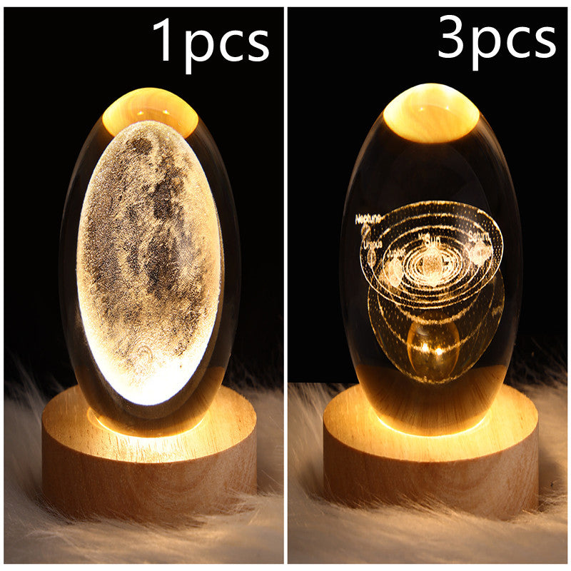 LED Night Light Galaxy Crystal Ball Table Lamp 3D Planet Moon Lamp Bedroom Home Decor For Kids & Adult Birthday Gifts
