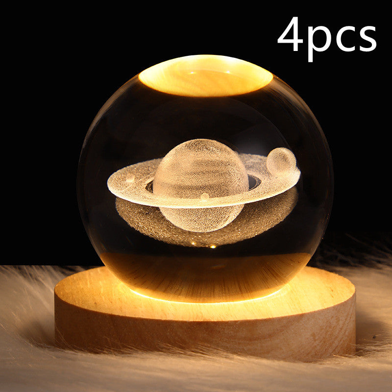 LED Night Light Galaxy Crystal Ball Table Lamp 3D Planet Moon Lamp Bedroom Home Decor For Kids & Adult Birthday Gifts