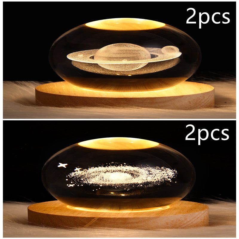 LED Night Light Galaxy Crystal Ball Table Lamp 3D Planet Moon Lamp Bedroom Home Decor For Kids & Adult Birthday Gifts