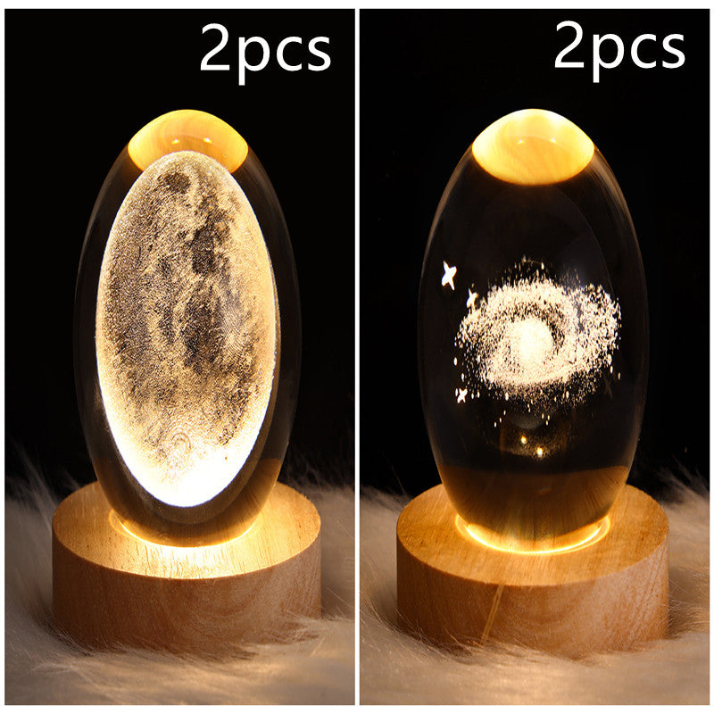 LED Night Light Galaxy Crystal Ball Table Lamp 3D Planet Moon Lamp Bedroom Home Decor For Kids & Adult Birthday Gifts