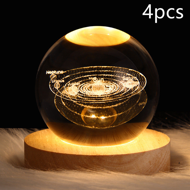 LED Night Light Galaxy Crystal Ball Table Lamp 3D Planet Moon Lamp Bedroom Home Decor For Kids & Adult Birthday Gifts
