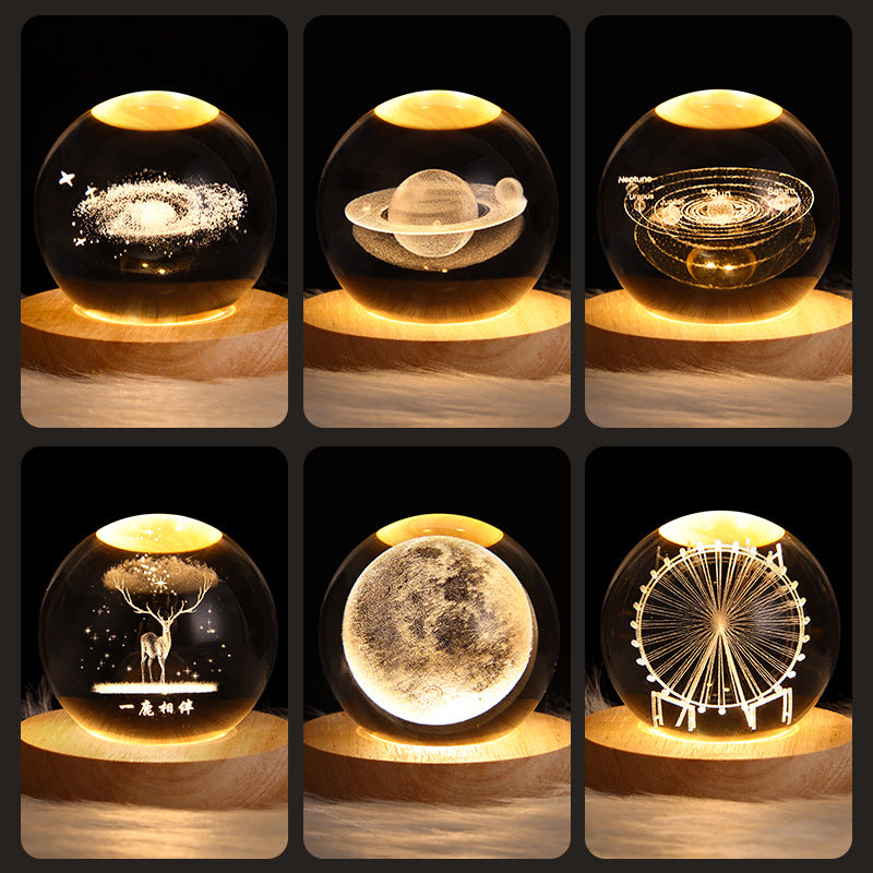 LED Night Light Galaxy Crystal Ball Table Lamp 3D Planet Moon Lamp Bedroom Home Decor For Kids & Adult Birthday Gifts