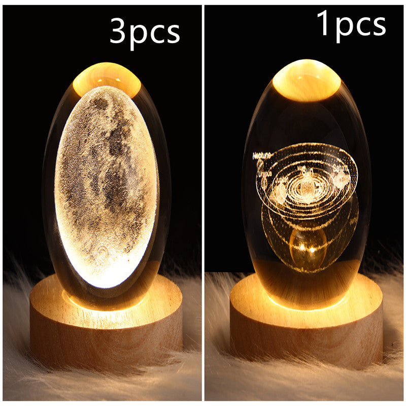 LED Night Light Galaxy Crystal Ball Table Lamp 3D Planet Moon Lamp Bedroom Home Decor For Kids & Adult Birthday Gifts